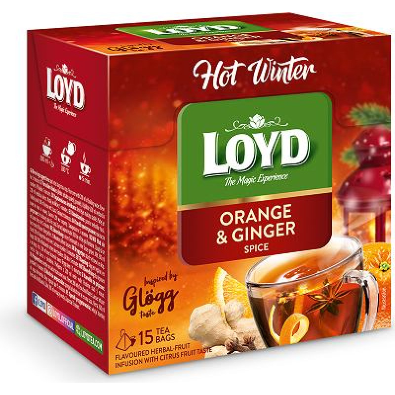 Augļu tēja LOYD Pyramids Hot Winter, ar apelsīniem un ingveru, 15x3g ( Gab. x 2 )