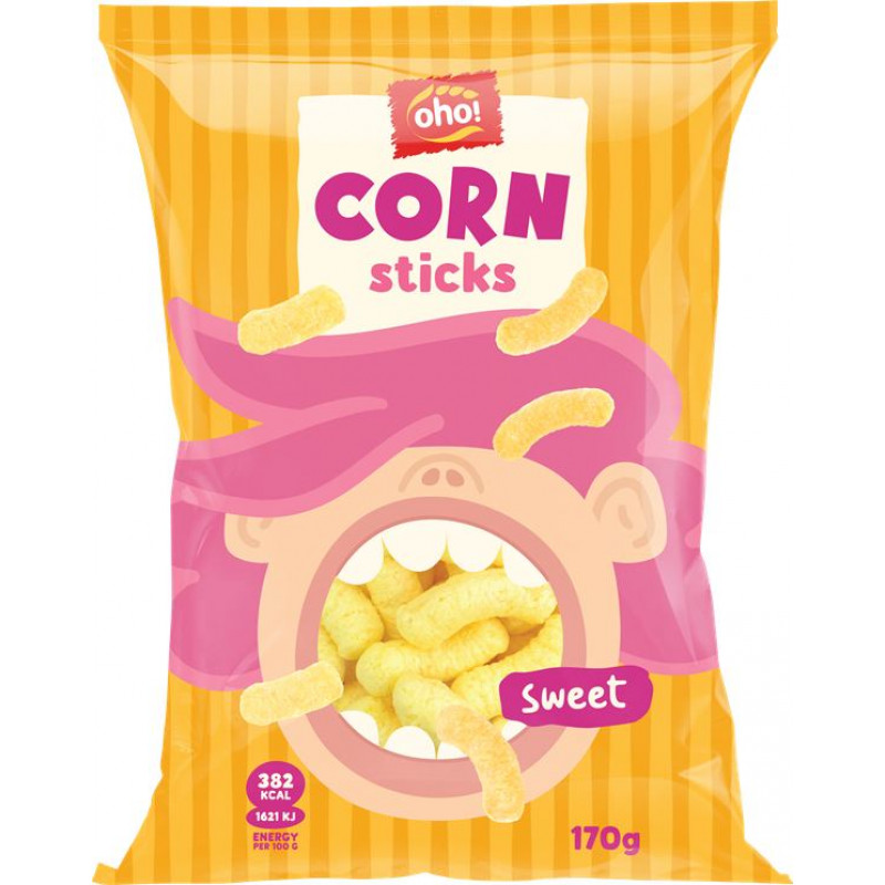 Kukurūzas nūjiņas Oho Ar cukuru 170g ( Gab. x 3 )