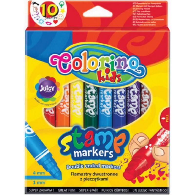 Flomasteri COLORINO divpusīgi, ar bērnu zīmogiem, 10 krāsas