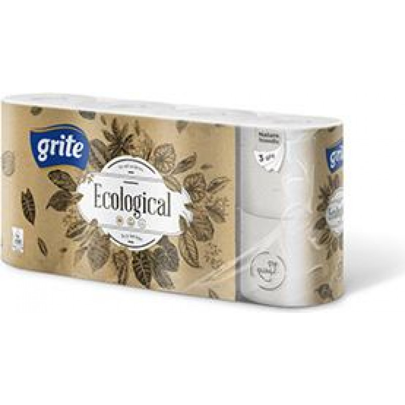 Tualetes papīrs GRITE Ecological 3 sl., baltā krāsā, 8 gab./iepak., 14.85m., 135 loksnes ( Iepak. x 2 )