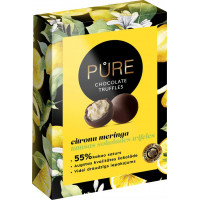 Tumšās šokolādes trifeles ar kraukšķīgo citronu meringas krēma pildījumu 148g, PURE