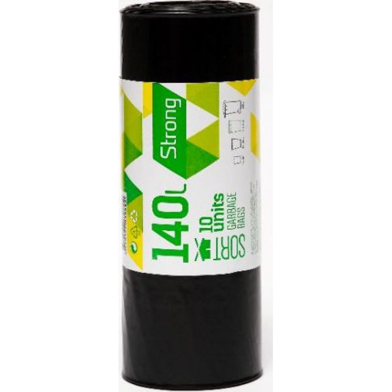 Atkritumu maisi SORTEX, melni, 140l, 35mk, 70x110cm, 10gab ( Gab. x 3 )