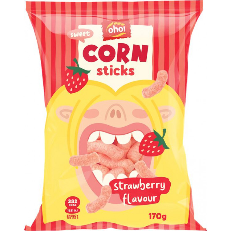 Kukurūzas nūjiņas Oho Ar zemeņu garšu 170g ( Gab. x 3 )