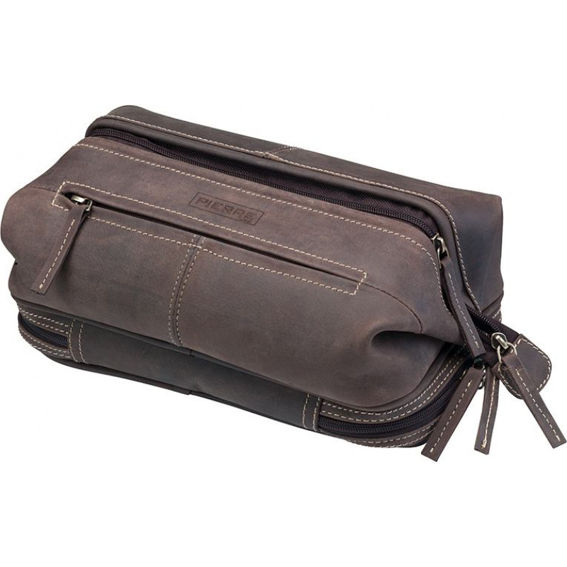 Kosmētikas maks PIERRE Crazy Horse ādas, brūna krāsa