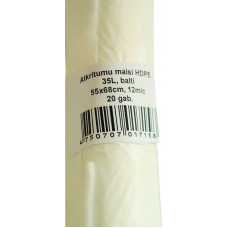 Atkritumu maisi , tilpums 35L, 55x68cm,  20 gab./rullī, HDPE, 12 mik, balti ( Gab. x 5 )