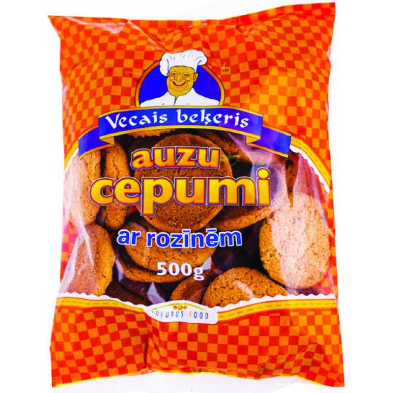 Auzu cepumi ar rozīnēm, fasēti, 500 g