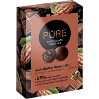 Tumšās šokolādes trifeles ar šokolādes braunija krēma pildījumu 148g, PURE