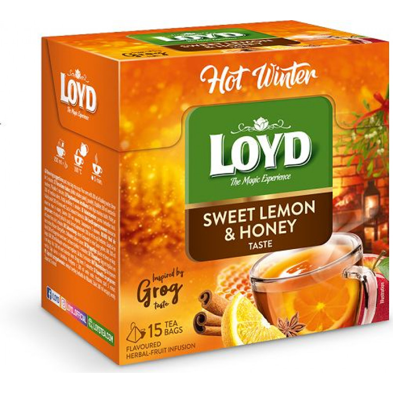 Augļu tēja LOYD Pyramids Hot Winter, ar citronu un medu, 15x3g ( Gab. x 2 )