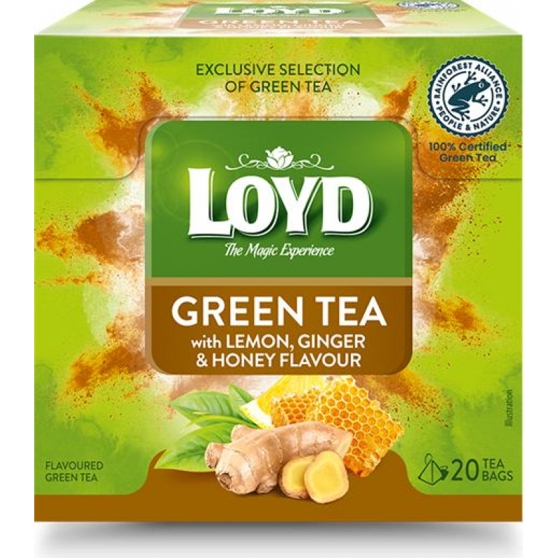 Zaļā tēja LOYD ar zaļo citronu, medu, ingveru 20 x 2g ( Gab. x 2 )