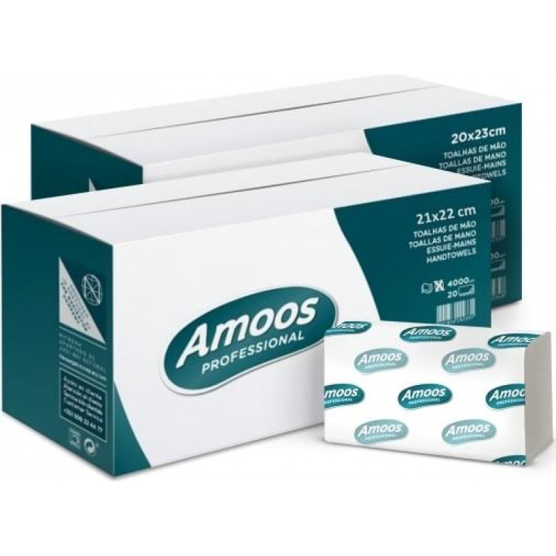 Papīra dvieļi loksnēs roku slaucīšanai AMOOS, 2 slāņi, 160 loksnes, 21x25cm ( Gab. x 20 )