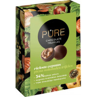 Piena šokolādes trifeles ar lazdu riekstu un kraukšķīgo cepumu krēma pildījumu 148g, PURE