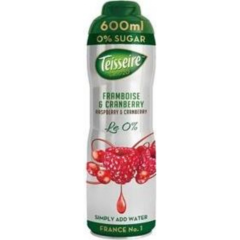 Sīrups dzērieniem TEISSEIRE Aveņu-Dzērveņu bez cukura, bundžā, 0.6 l