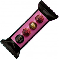 Piena šokolādes trifeles ar siera kūkas garšas krēma pildījumu un aveņu dekoru 32g, PURE ( Gab. x 3 )