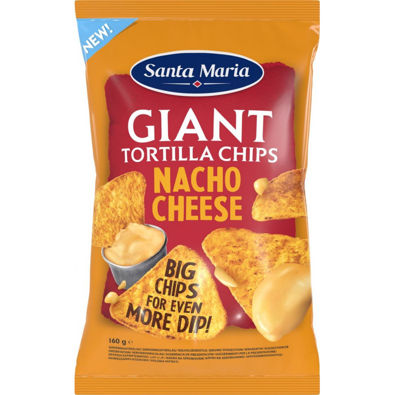 Īpaši liela izmēra kukurūzas čipsi ar intensīvu, nogatavināta siera garšu 160g, Santa Maria ( Gab. x 5 )