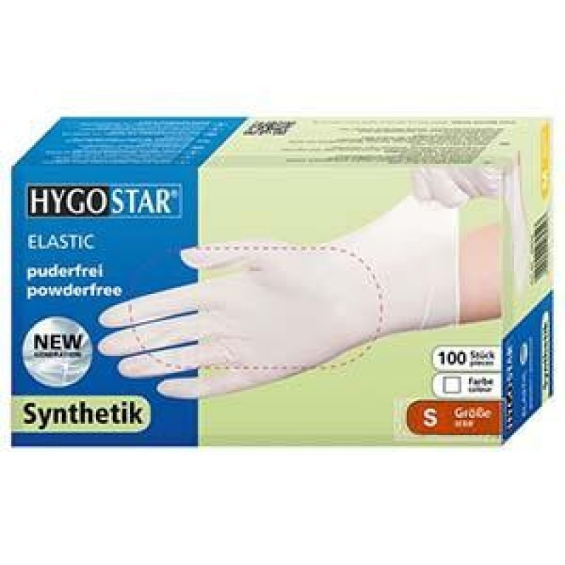 Sintētiskie cimdi S balti 100gab HYGOSTAR Elastic nepūderēti